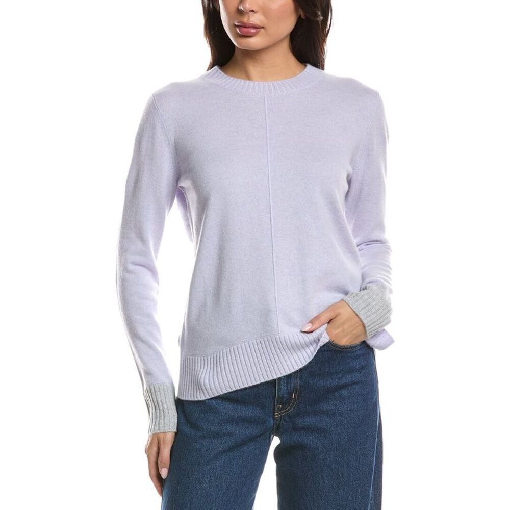Forte Cashmere Womens  Contrast Trim Crew 100% Cashmere Sweater